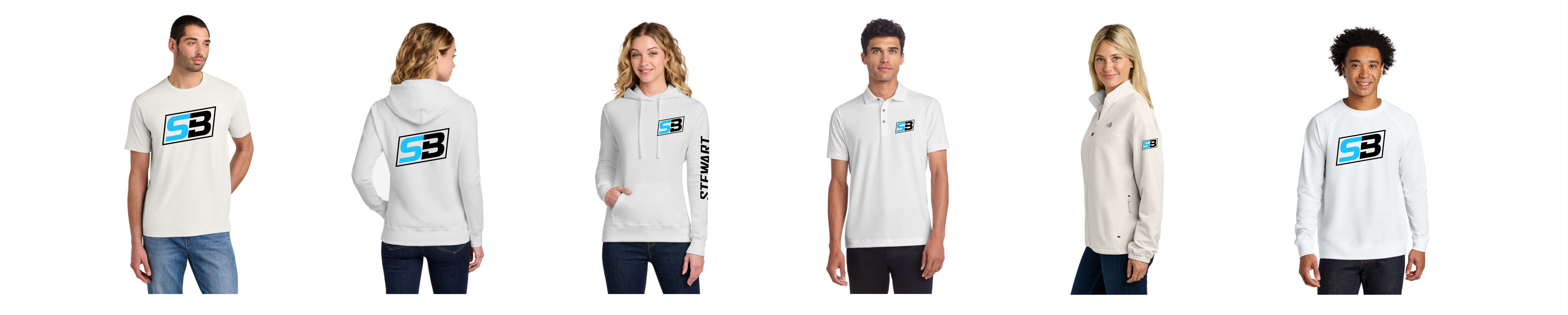 Apparel embroidered and printed with the Stewart Branding logo